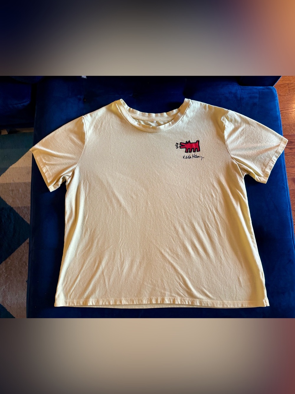 Keith Haring Cream Short-Sleeve Crewneck Tee with Red Dog Motif